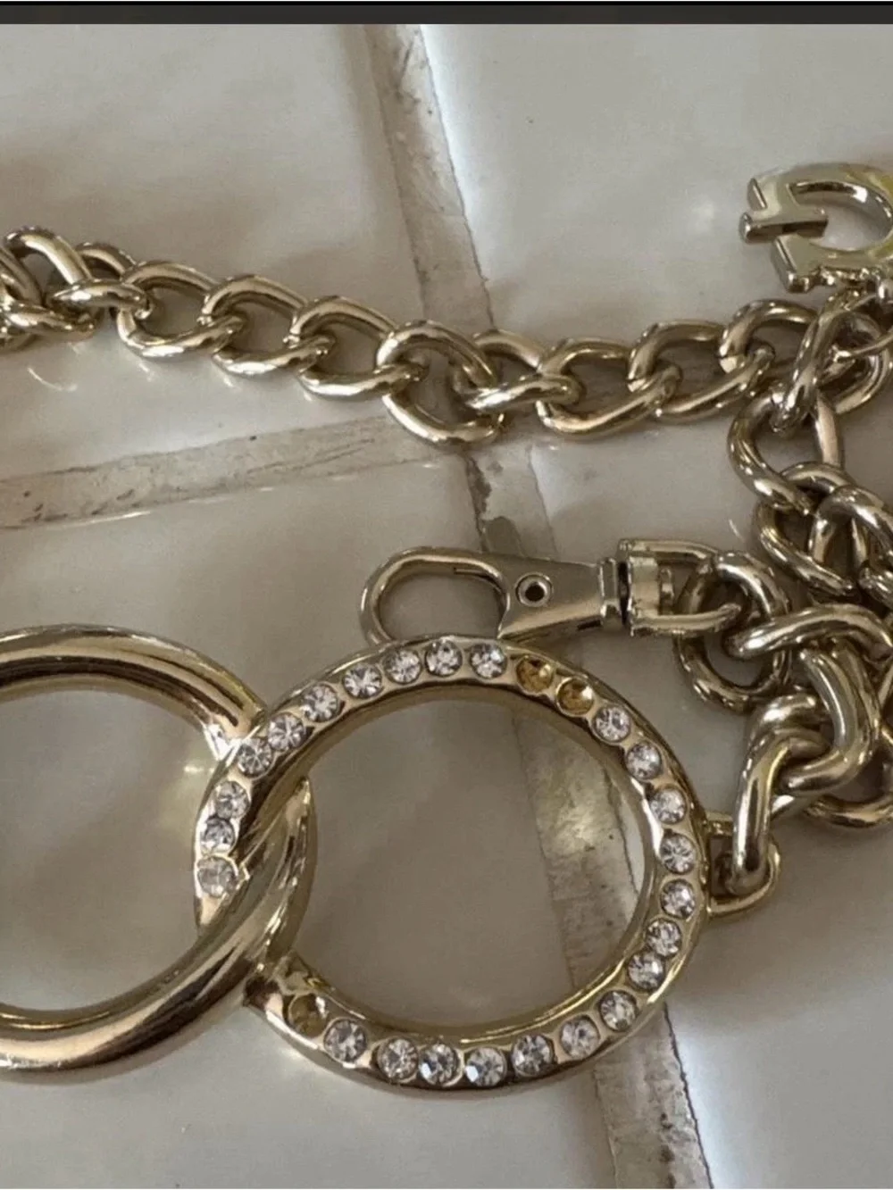 Guess Gold-Tone Linked Circle Chain Belt with Crystal Accents